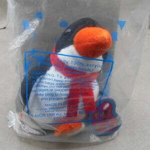 Avon Kids 1999 Flapper the Penguin January Garnet Full of Beans Birthstone Plush